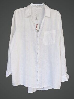 Joie 100% Linen Shirt White Button Up Loose Relaxed Long Sleeve Collar lagenlook